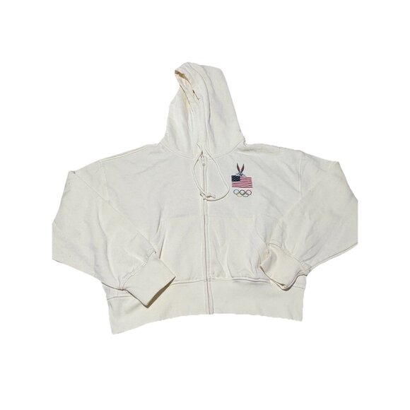 Looney Tunes Team USA Full Zip W Hoodie Cream Olympics Size M - Picture 3 of 8